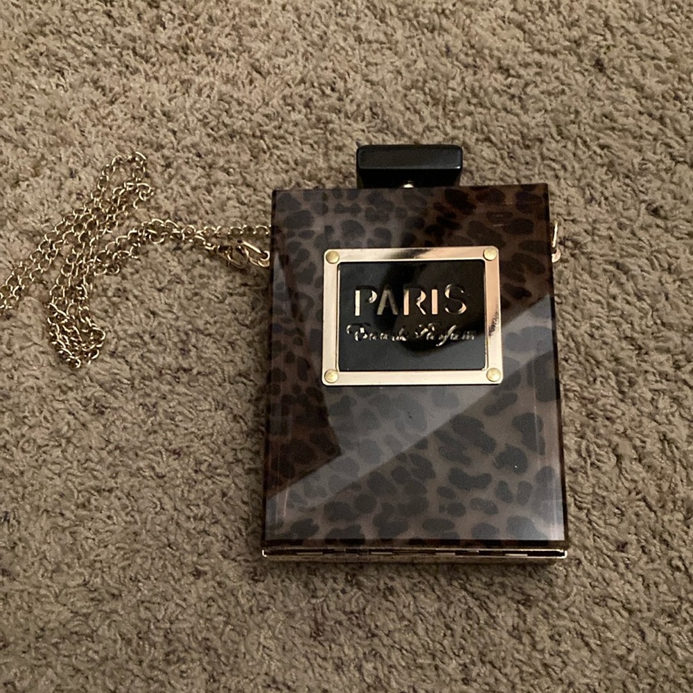 Leopard Print Paris Clutch with Gold Chain